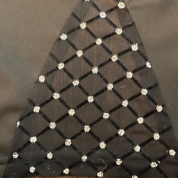 Black Bodycon Minskirt with Mesh Split-Hem Rhinestone Detail - Picture 3 of 5